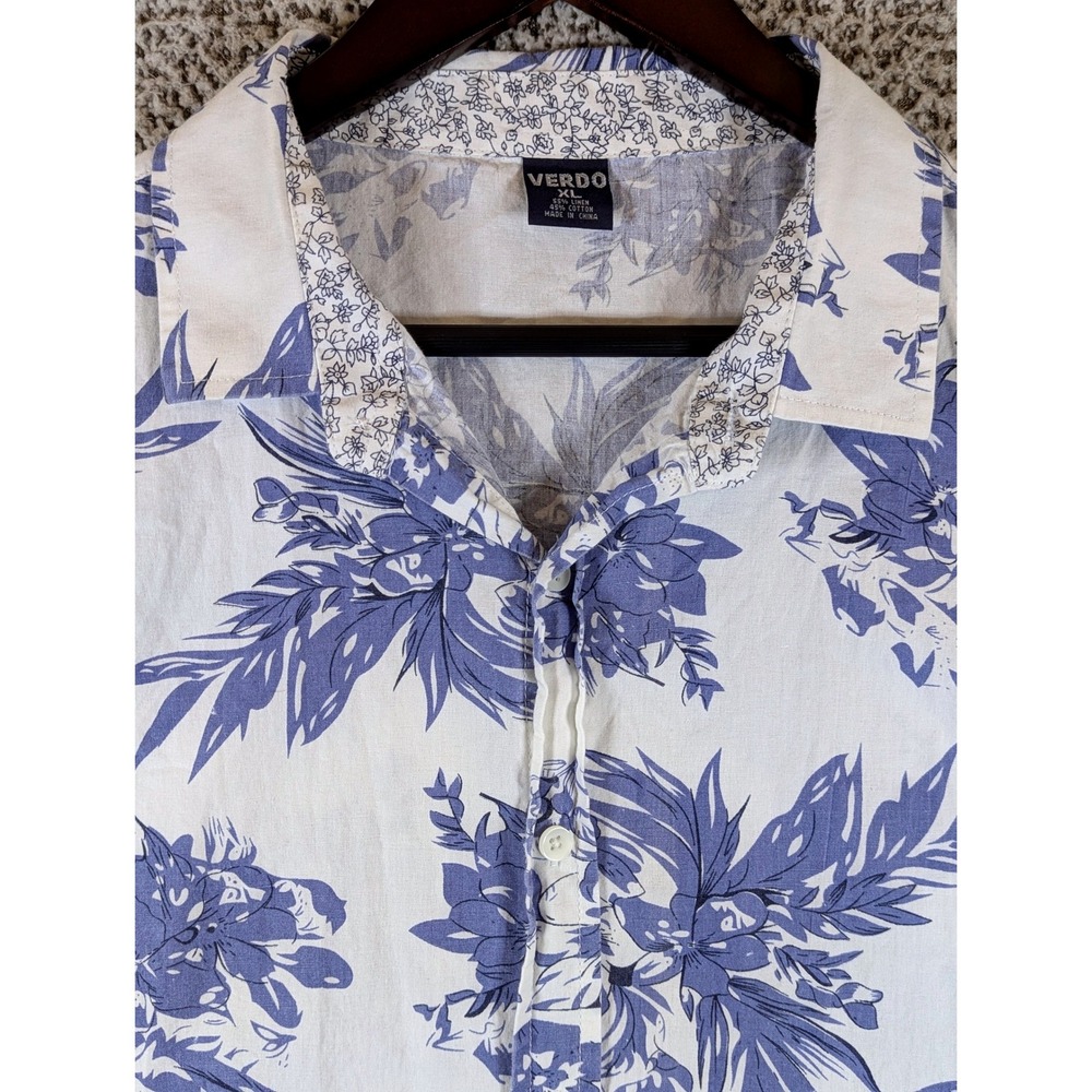 Verdo‎ Floral Linen Blend Button Up Short Sleeve Shirt - Men's XL
